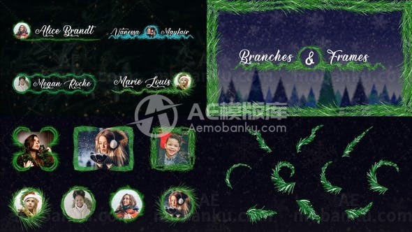 圣诞树枝和装饰动态演绎AE模板