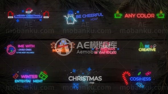 圣诞霓虹灯标题演绎AE模板