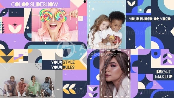 后期效果的色彩创意场景展示AE模板