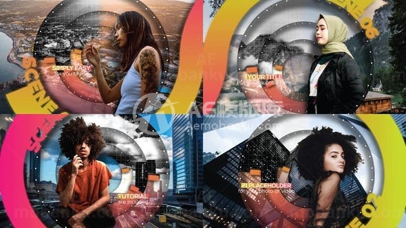 彩色圆形转场切换图片展示AE模板