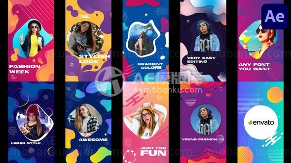 彩色流动故事幻灯片展示AE模板