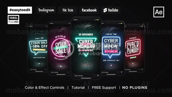 霓虹图标闪光展示AE模板