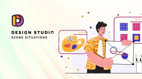 设计工作室场景情境MG动画AE模板