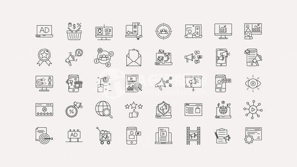 数字营销线图标演绎AE模板