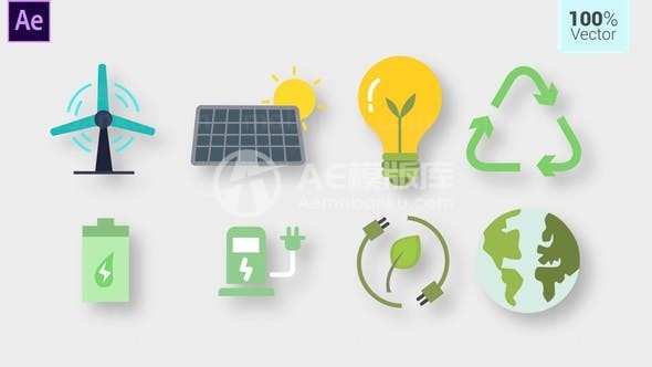 生态动画图标演绎AE模板