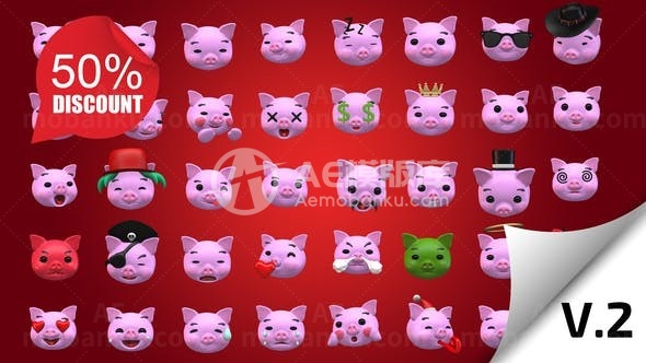 猪表情动画演绎AE模板