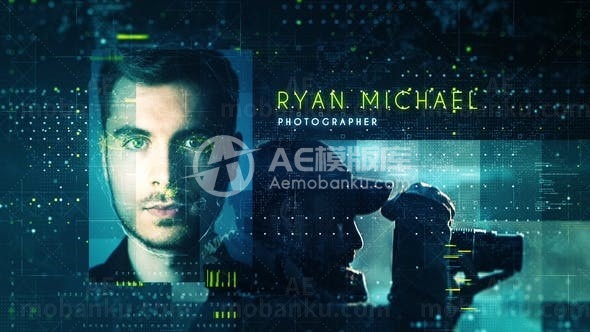 数字高科技背景面部解锁展示AE模板