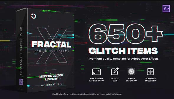 AE脚本-650+信号故障损坏文字标题无缝过渡转场logo音效元素包