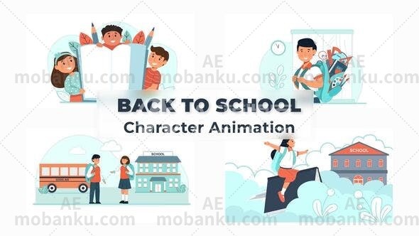 返校卡通角色MG动画场景演绎AE模板