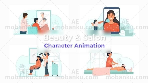 美容沙龙卡通动画场景演绎AE模板