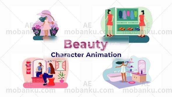 美女卡通角色动画场景展示AE模板