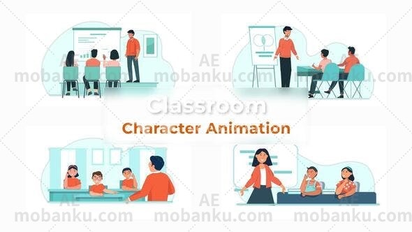 课堂卡通角色MG动画场景演绎AE模板