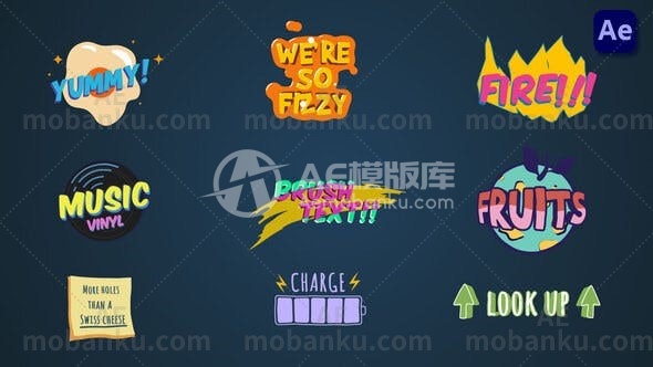 五颜六色的2D卡通文本标题演绎AE模板