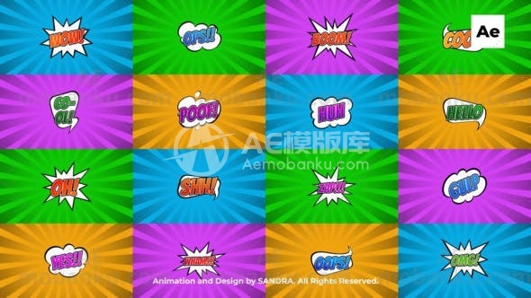 卡通漫画文本标题动态排版展示AE模板