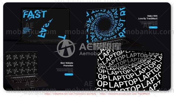 黑色迷你笔记本电脑样机宣传AE模板