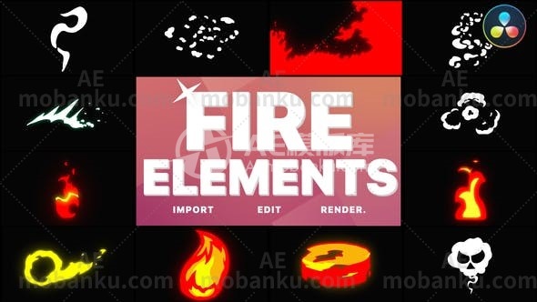 火与烟卡通手绘动画演绎AE模板