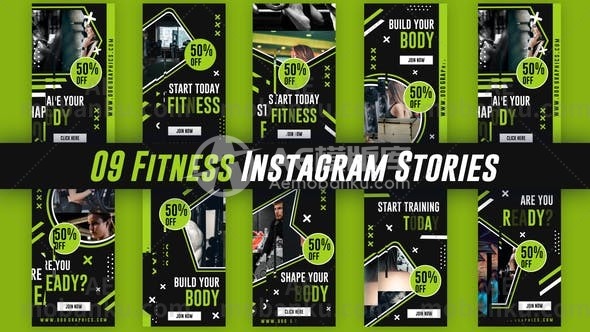 健身Instagram上的故事动态展示AE模板