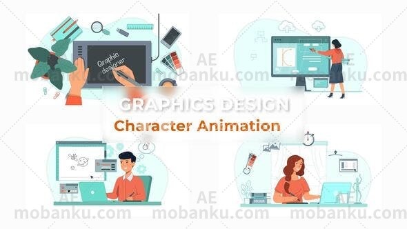 平面设计师角色MG动画场景展示AE模板