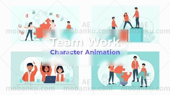 团队工作MG动画场景的图解展示AE模板