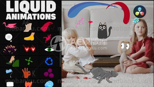 多组液体卡通贴纸动态演绎AE模板