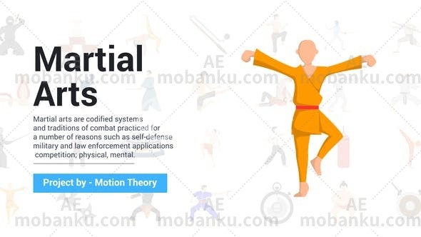 武术偶像卡通风格MG动画演绎AE模板