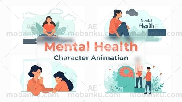 心理健康人物MG动画场景展示AE模板