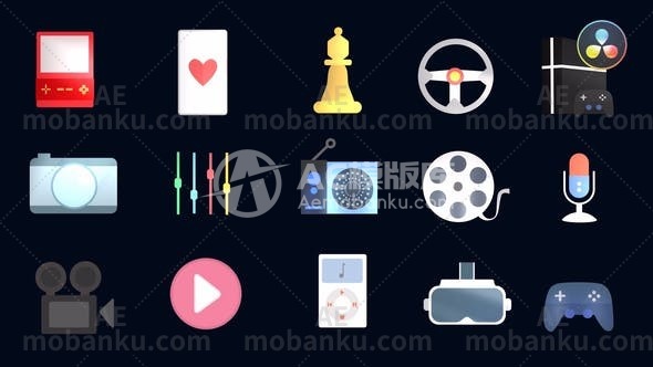 多媒体和游戏图标动态展示AE模板