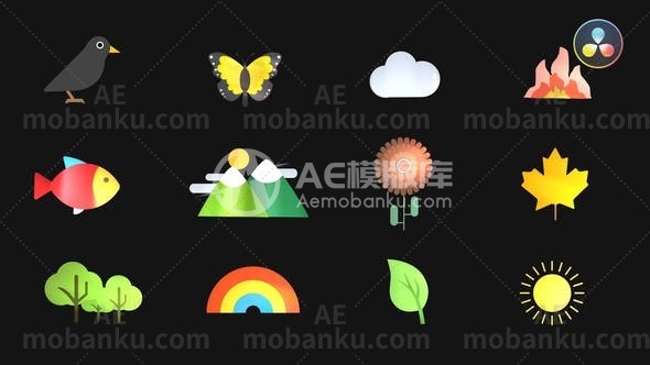 自然动画图标动态演绎AE模板