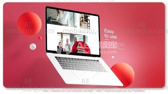 红色元素笔记本电脑样机促销宣传AE模板