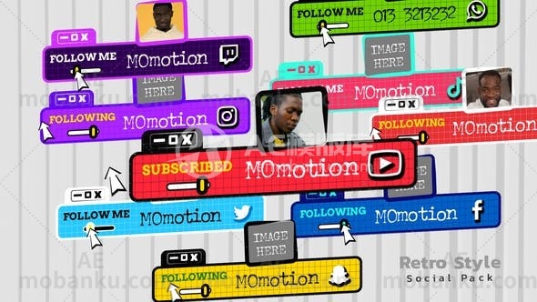 复古社交媒体订阅AE模板