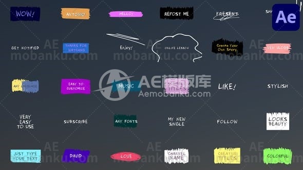涂鸦手绘效果文本标题动态演绎AE模板