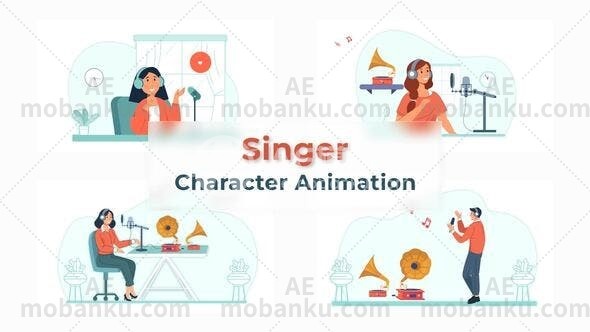 歌手角色MG动画场景展示AE模板