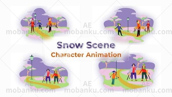 雪地角色MG动画场景展示AE模板