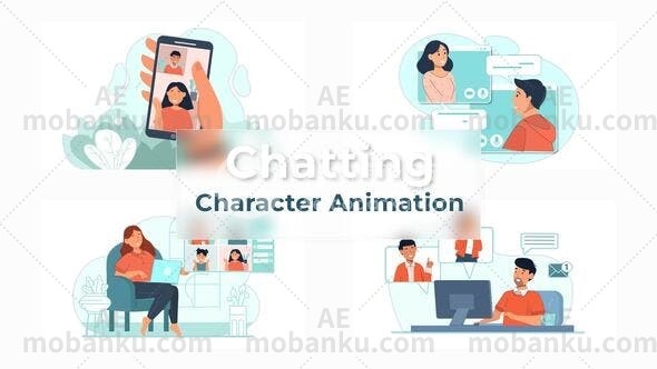 视频聊天和在线学习MG动画场景展示AE模板