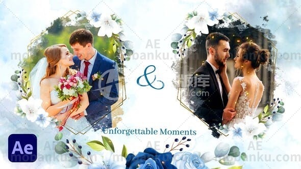 水彩画和花卉婚礼幻灯片展示AE模板