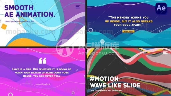 波浪式幻灯片多组文本标题动态演绎AE模板