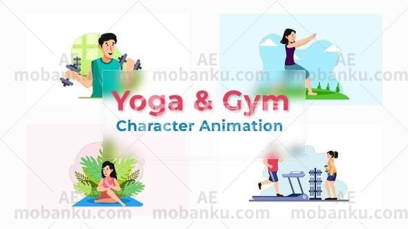 瑜伽和健身房角色MG动画场景展示AE模板