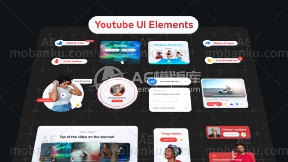 YouTube视频用户界面元素展示AE模板