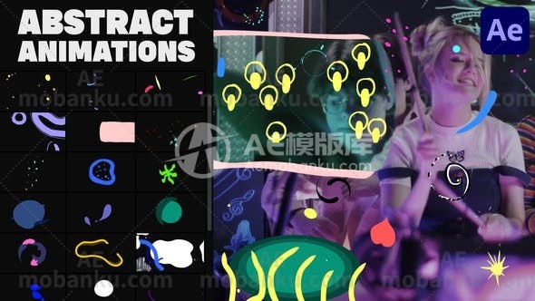 卡通风格抽象贴纸元素展示AE模板