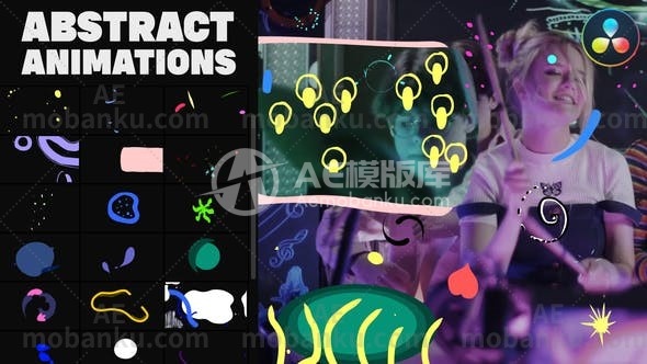 抽象卡通贴纸元素展示演绎AE模板