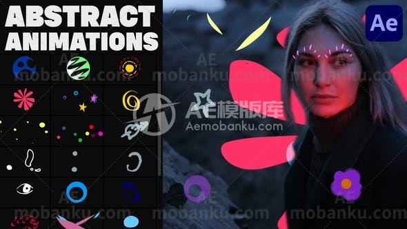 抽象卡通贴纸元素动态演绎AE模板