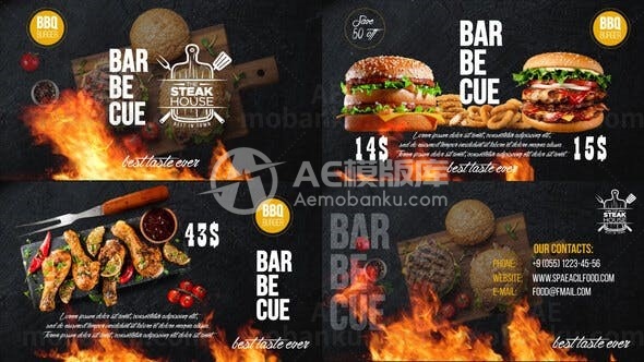 烧烤食品促销动画AE模版