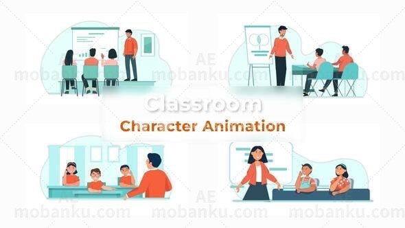 教室角色动画场景包AE模版