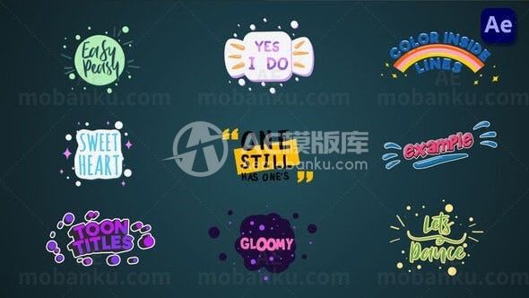 彩色卡通标题字幕条动画AE模版