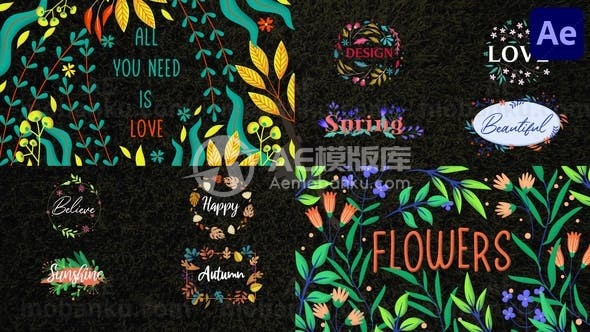 特效的彩色花卉标题AE模版