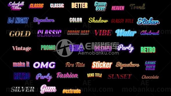 五颜六色的文字标题动画AE模版