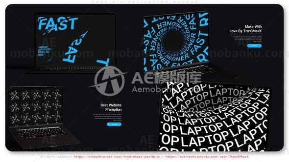 黑暗最小笔记本电脑模型动画AE模版