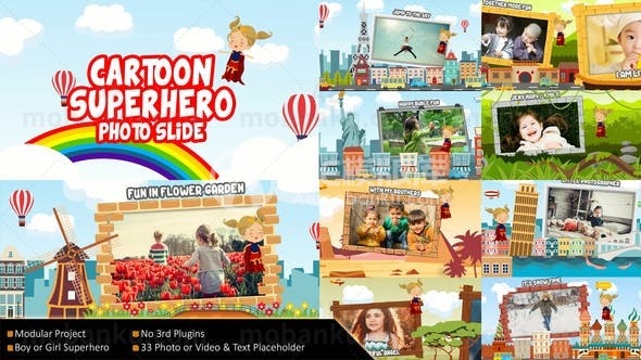 飞行卡通超级英雄AE模版