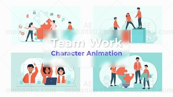 团队工作动画场景的图形插图AE模版