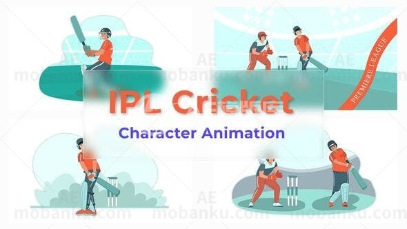 IPL板球角色动画场景包AE模版